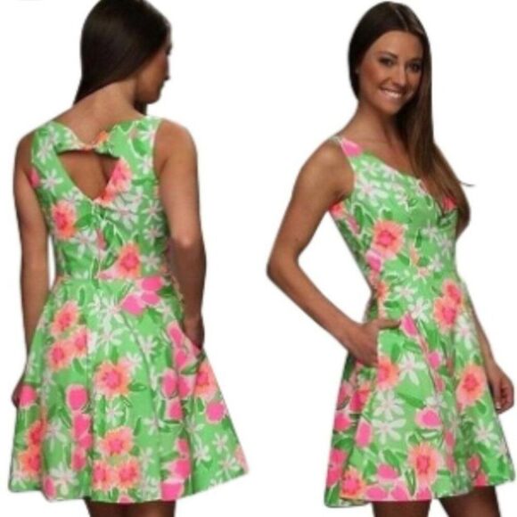 Lilly Pulitzer 80's Everything Nice Freja' Floral Fit & Flare Dress Pockets Sz 2 - Picture 2 of 12